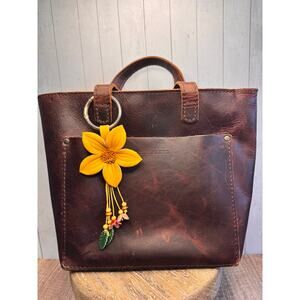 Yellow Flower Daisy Purse Charm Genuine Leather Flower Yellow Bag Charm NEW!